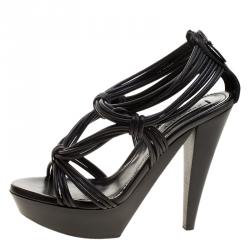 Pre Owned Burberry Black Leather Cable Knotted Platform Sandals Size 40