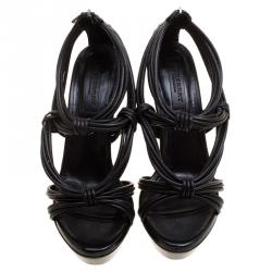 Pre Owned Burberry Black Leather Cable Knotted Platform Sandals Size 40
