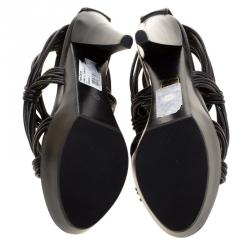 Pre Owned Burberry Black Leather Cable Knotted Platform Sandals Size 40