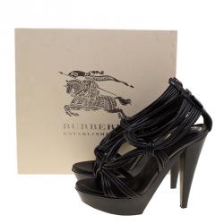 Pre Owned Burberry Black Leather Cable Knotted Platform Sandals Size 40