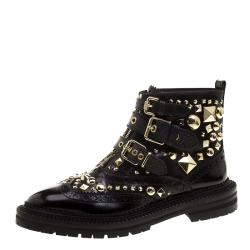 مملوكة مسبقًا Burberry Black Studded Leather Everdon Ankle Boots Size 40
