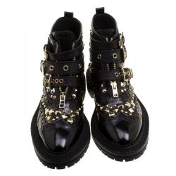 مملوكة مسبقًا Burberry Black Studded Leather Everdon Ankle Boots Size 40