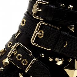 مملوكة مسبقًا Burberry Black Studded Leather Everdon Ankle Boots Size 40