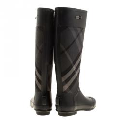 مملوكة مسبقًا بوت مطر بربري مطاط أسود وقماش كاروهات بيت مقاس 36