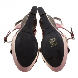 Burberry Magenta Patent Leather and Canvas Espadrille Platform Wedge Sandals Size 39.5
