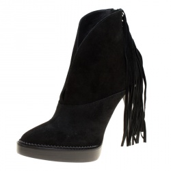 Pre Owned Burberry Prorsum Black Fringed Suede Nadie Ankle Boots Size 39