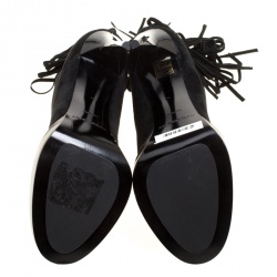Pre Owned Burberry Prorsum Black Fringed Suede Nadie Ankle Boots Size 39