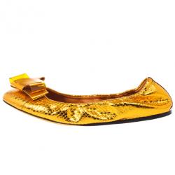 مملوكة مسبقًا Burberry Orange Python Surrey Ballet Flats Size 39