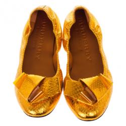 مملوكة مسبقًا Burberry Orange Python Surrey Ballet Flats Size 39