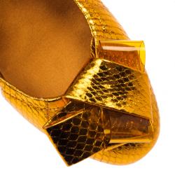 مملوكة مسبقًا Burberry Orange Python Surrey Ballet Flats Size 39