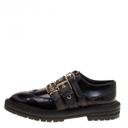 Pre Owned Burberry Black Leather Doherty Multi Strap Platform Brogues Size 39.5