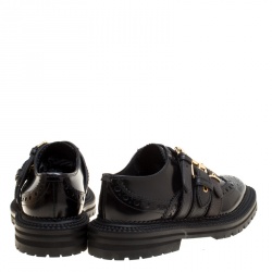 Pre Owned Burberry Black Leather Doherty Multi Strap Platform Brogues Size 39.5