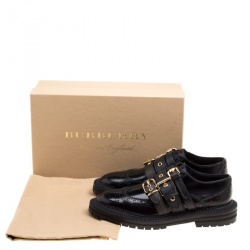 Pre Owned Burberry Black Leather Doherty Multi Strap Platform Brogues Size 39.5
