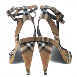Burberry Beige Novacheck Fabric Hans T Strap Sandals Size 38