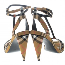Pre Owned Burberry Beige Novacheck Fabric Hans T Strap Sandals Size 39
