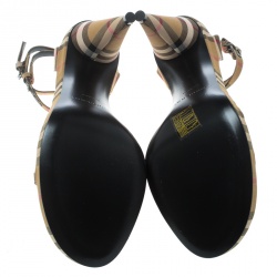 Pre Owned Burberry Beige Novacheck Fabric Hans T Strap Sandals Size 39