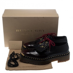 Pre Owned Burberry Two Tone Brogue Leather Bissett Fringe Detail Lace Up Platform Derby Size 40