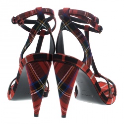Pre Owned Burberry Red Checkered Wool Hans T Strap Sandals Size 39.5