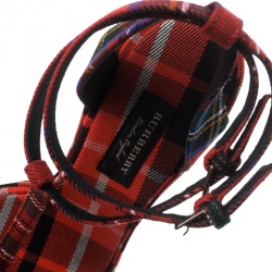 Pre Owned Burberry Red Checkered Wool Hans T Strap Sandals Size 39.5
