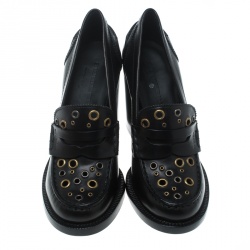 Burberry Black Leather Bedmont Eyelet Detail Penny Loafer Pumps Size 39