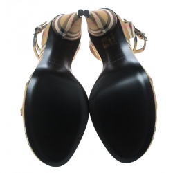 Pre Owned Burberry Beige Novacheck Fabric Hans T Strap Sandals Size 40