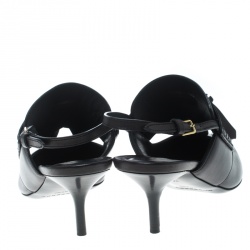 مملوكة مسبقًا صندل بربري فتحة كعب تفاصيل شراشيب مقدمة مدببة قصة كولبرت جلد سوداء مقاس 38.5