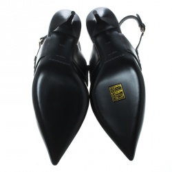 مملوكة مسبقًا صندل بربري فتحة كعب تفاصيل شراشيب مقدمة مدببة قصة كولبرت جلد سوداء مقاس 38.5