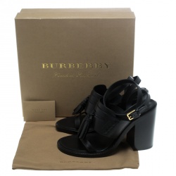 Pre Owned Burberry Black Leather Bethany Tassel Detail Block Heel Sandals Size 40