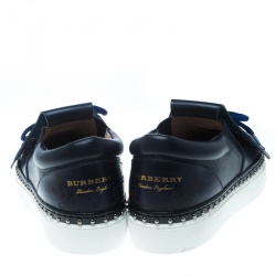 Pre Owned Burberry Navy Blue Leather Kiltie Fringe Slip On Sneakers Size  39