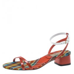 Burberry Two Tone Color Block Leather Anthea Cross Strap Open Toe Sandals Size 39