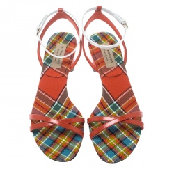 Burberry Two Tone Color Block Leather Anthea Cross Strap Open Toe Sandals Size 39
