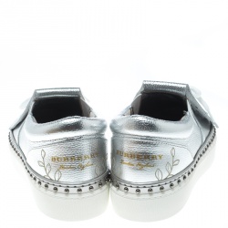 Pre Owned Burberry Metallic Silver Kiltie Fringe Detail Slip On Sneakers Size 39