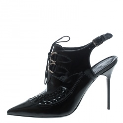 Pre Owned Burberry Black Leather Buckton Pointed Toe Slingback Sandals Size 38