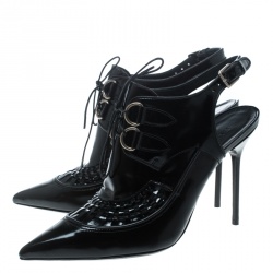 Pre Owned Burberry Black Leather Buckton Pointed Toe Slingback Sandals Size 38