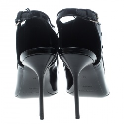 Pre Owned Burberry Black Leather Buckton Pointed Toe Slingback Sandals Size 38