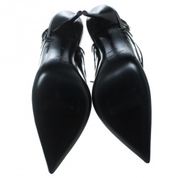 Pre Owned Burberry Black Leather Buckton Pointed Toe Slingback Sandals Size 38