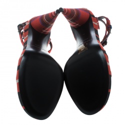 Burberry Red Checkered Wool Hans T Strap Sandals Size 40