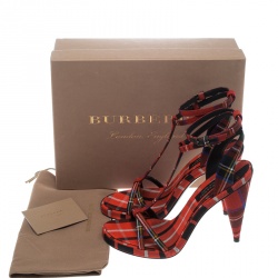 Burberry Red Checkered Wool Hans T Strap Sandals Size 40
