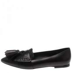 Burberry Black Leather Coledale Tassel Detail Pointed Toe Penny Loafers Size 39