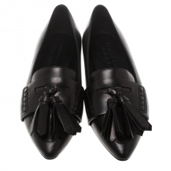 Burberry Black Leather Coledale Tassel Detail Pointed Toe Penny Loafers Size 39
