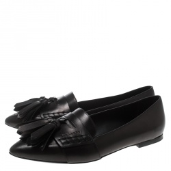 Burberry Black Leather Coledale Tassel Detail Pointed Toe Penny Loafers Size 39