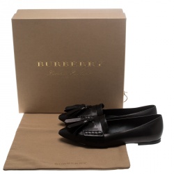 Burberry Black Leather Coledale Tassel Detail Pointed Toe Penny Loafers Size 39