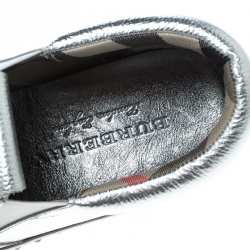 Pre Owned Burberry Metallic Silver Kiltie Fringe Detail Slip On Sneakers Size 37