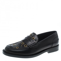 Burberry Black Leather Bedmont Eyelet Detail Penny Loafers Size 39