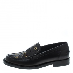 Burberry Black Leather Bedmont Eyelet Detail Penny Loafers Size 39