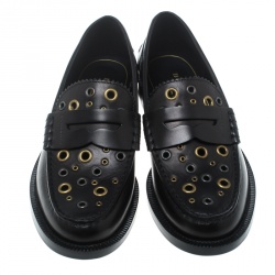 Burberry Black Leather Bedmont Eyelet Detail Penny Loafers Size 39