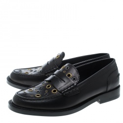 Burberry Black Leather Bedmont Eyelet Detail Penny Loafers Size 39