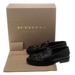Burberry Black Leather Bedmont Eyelet Detail Penny Loafers Size 39