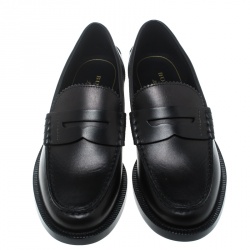 Pre Owned Burberry Black Leather Bedmont Penny Loafers Size 37.5