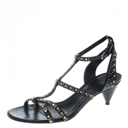 مملوكة مسبقًا صندل بربري سير T كعب مخروطي هانسل مرصع جلد أسود مقاس 37